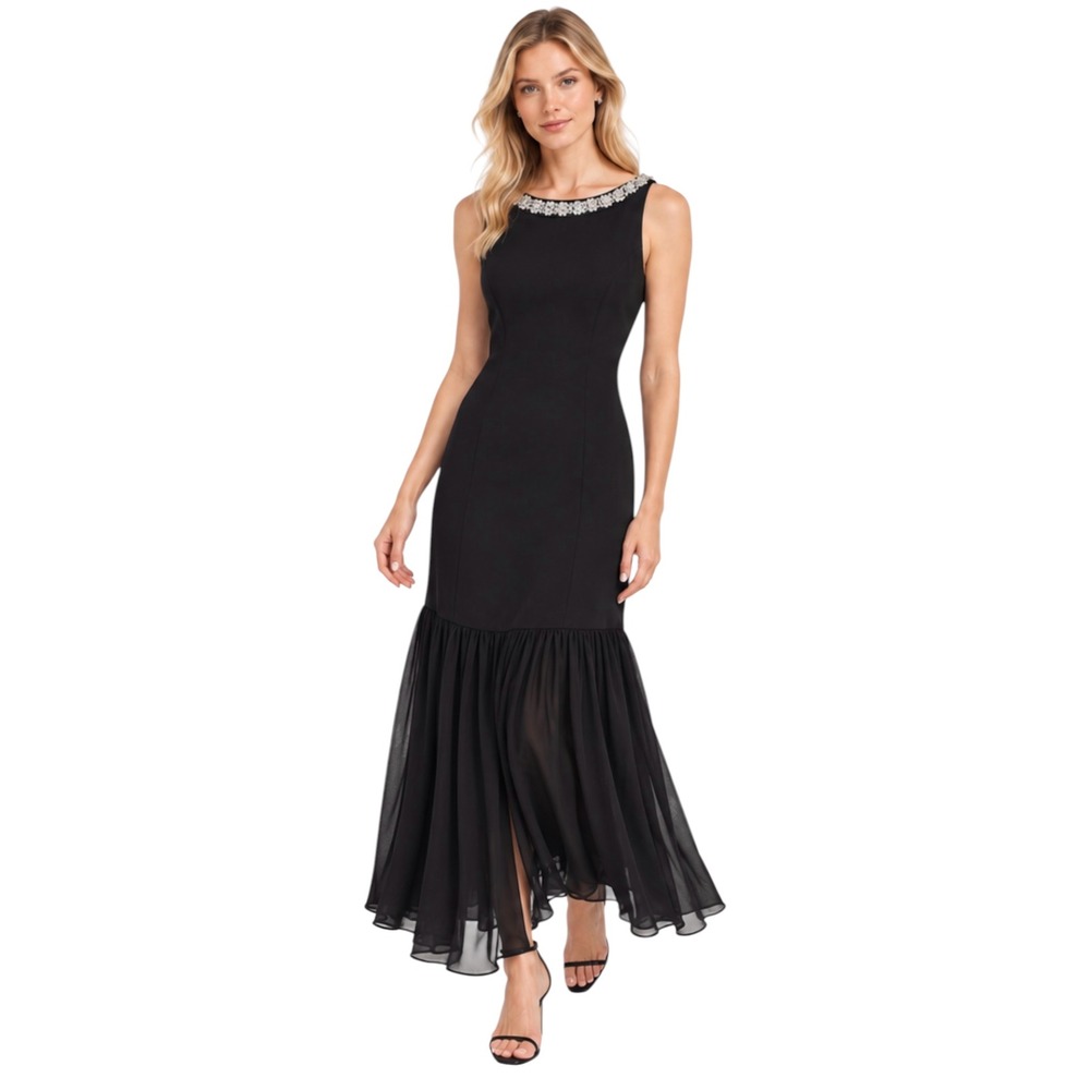 NEW Hutch Black Crystal-Embellished Sheer-Hem Maxi Dress — Size Small